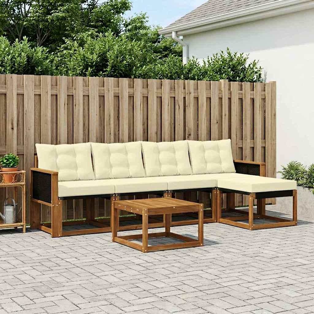 Udendørs Sofagruppe Med Pude 6 Dele - Natur og cremefarvet / Sort rattan