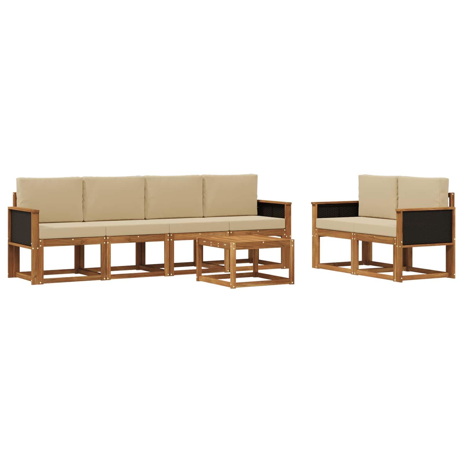 Udendørs Sofagruppe Med Pude 7 Dele - Naturlig og beige / Sort rattan