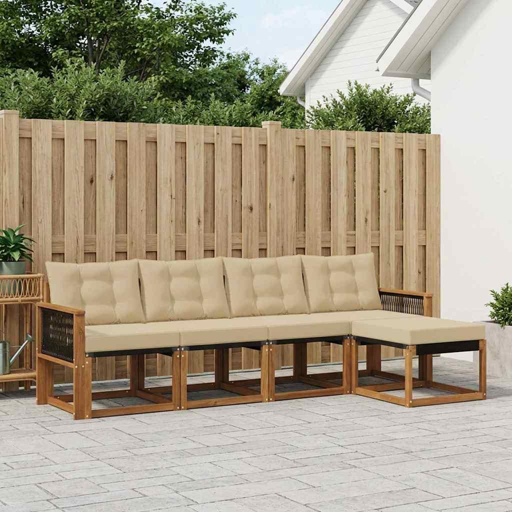 Udendørs sofagruppe i akacietræ - modulært loungesæt, naturlig/beige (5 dele)