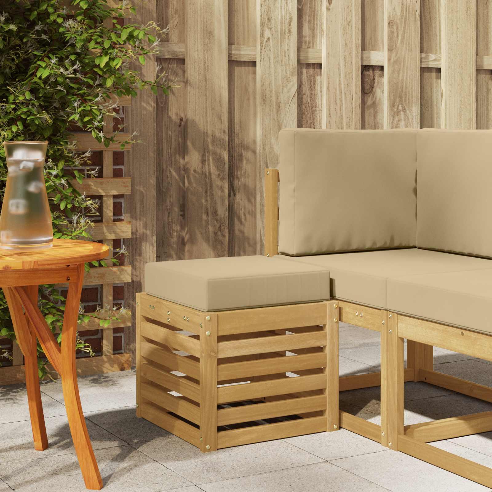 Udendørs Skammel Bænk 43 X 43 X 37 Cm - Hvid og beige / 40 cm