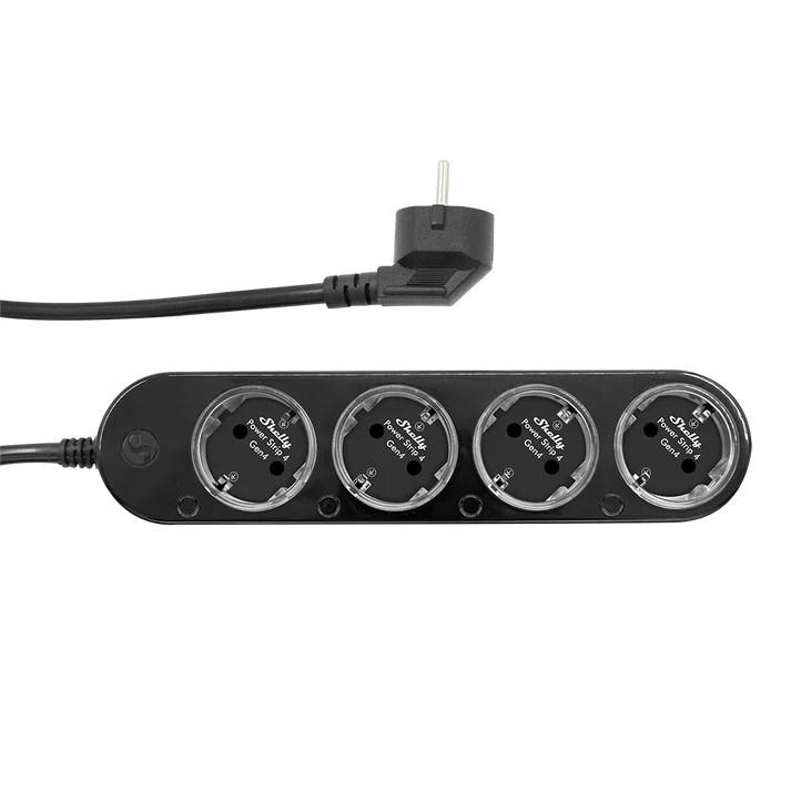 Shelly Power Strip 4 Gen4 – sort smart stikdåse med 4 Schuko