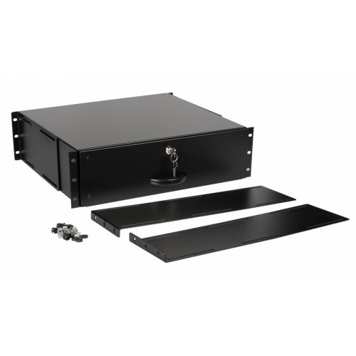 EQUIP låsbar 19" skuffe, 3U – RAL9005 sort