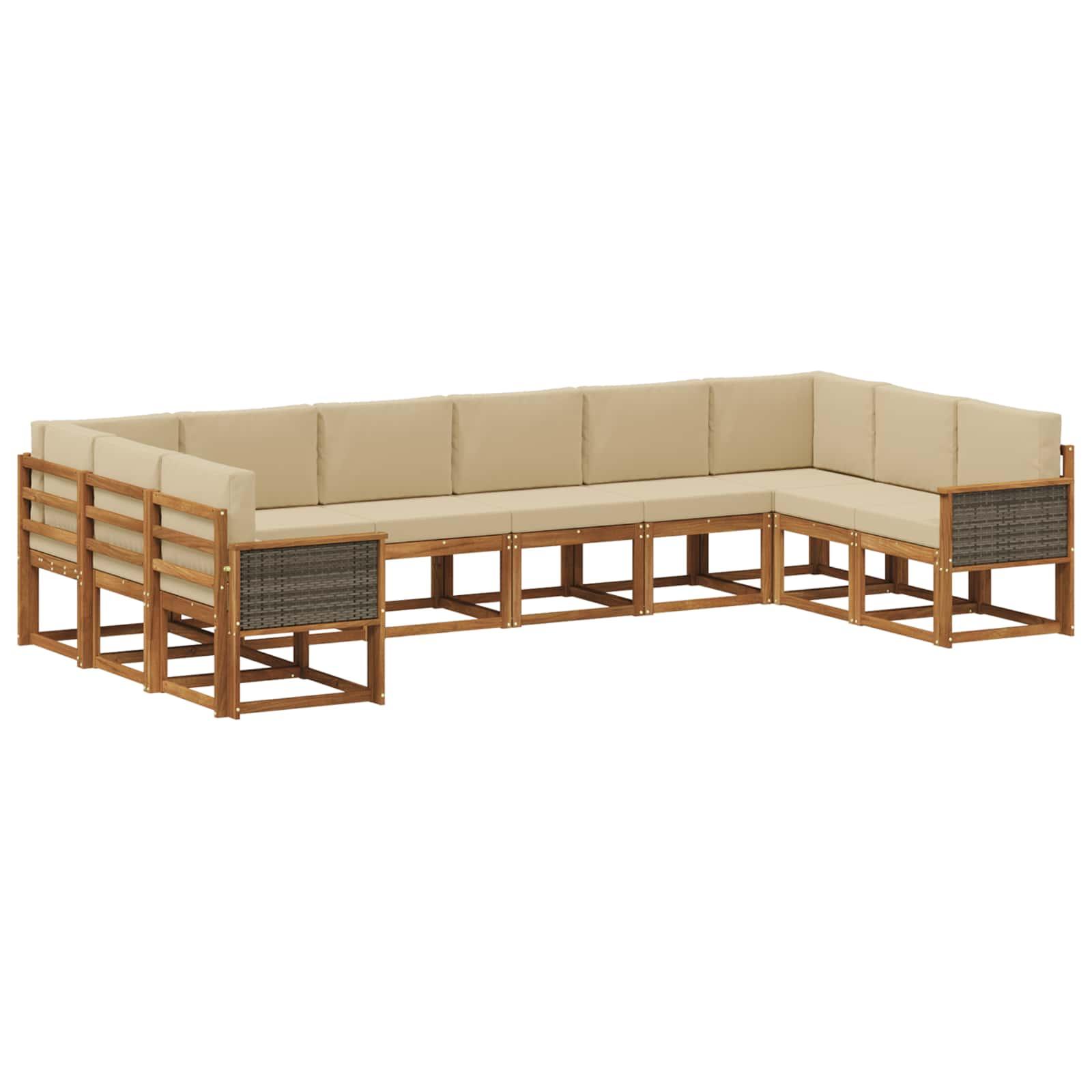 Udendørs sofagruppe 10 stk Naturlig og Beige Massivt Akacietræ