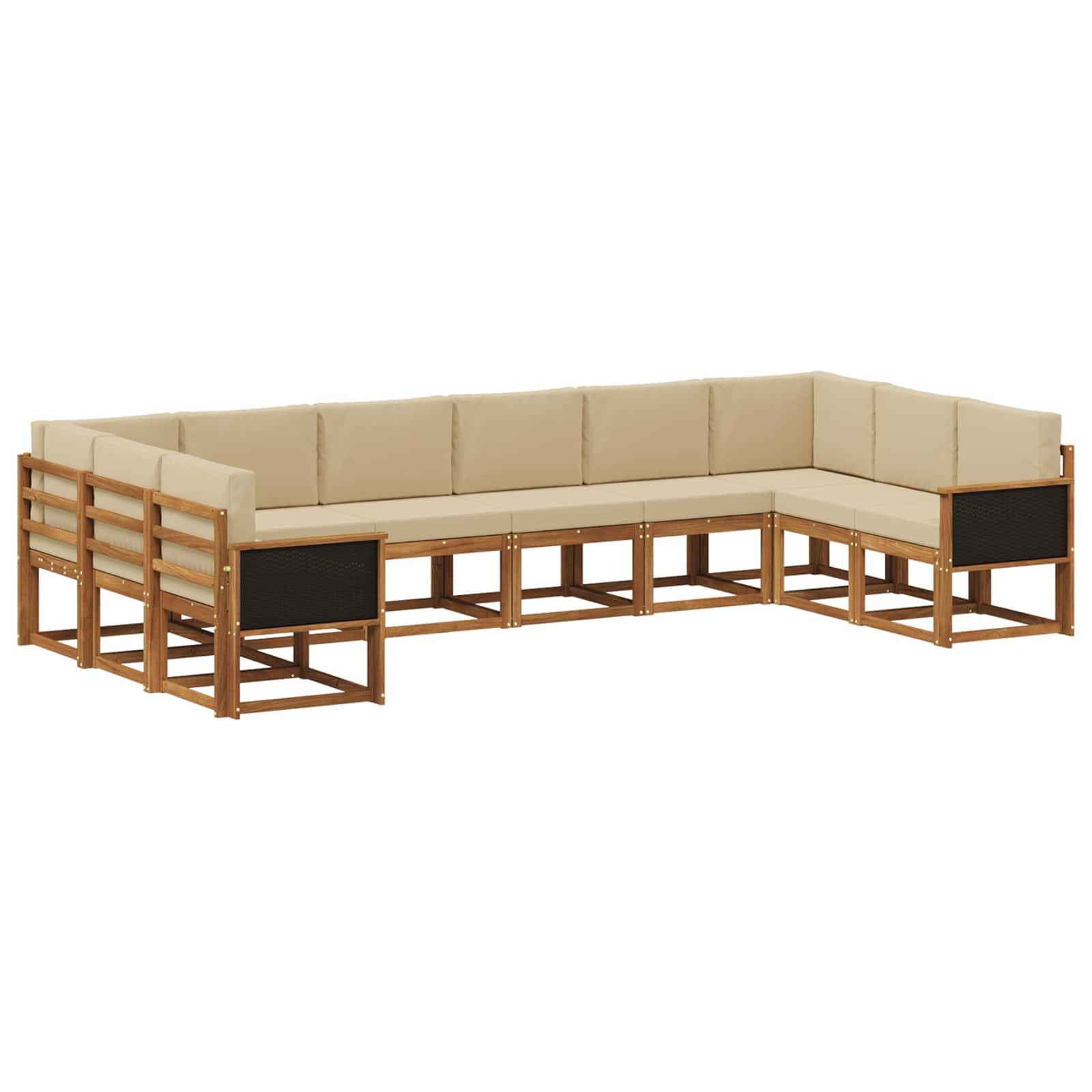 Udendørs sofagruppe 10 stk Naturlig og Beige Massivt Akacietræ