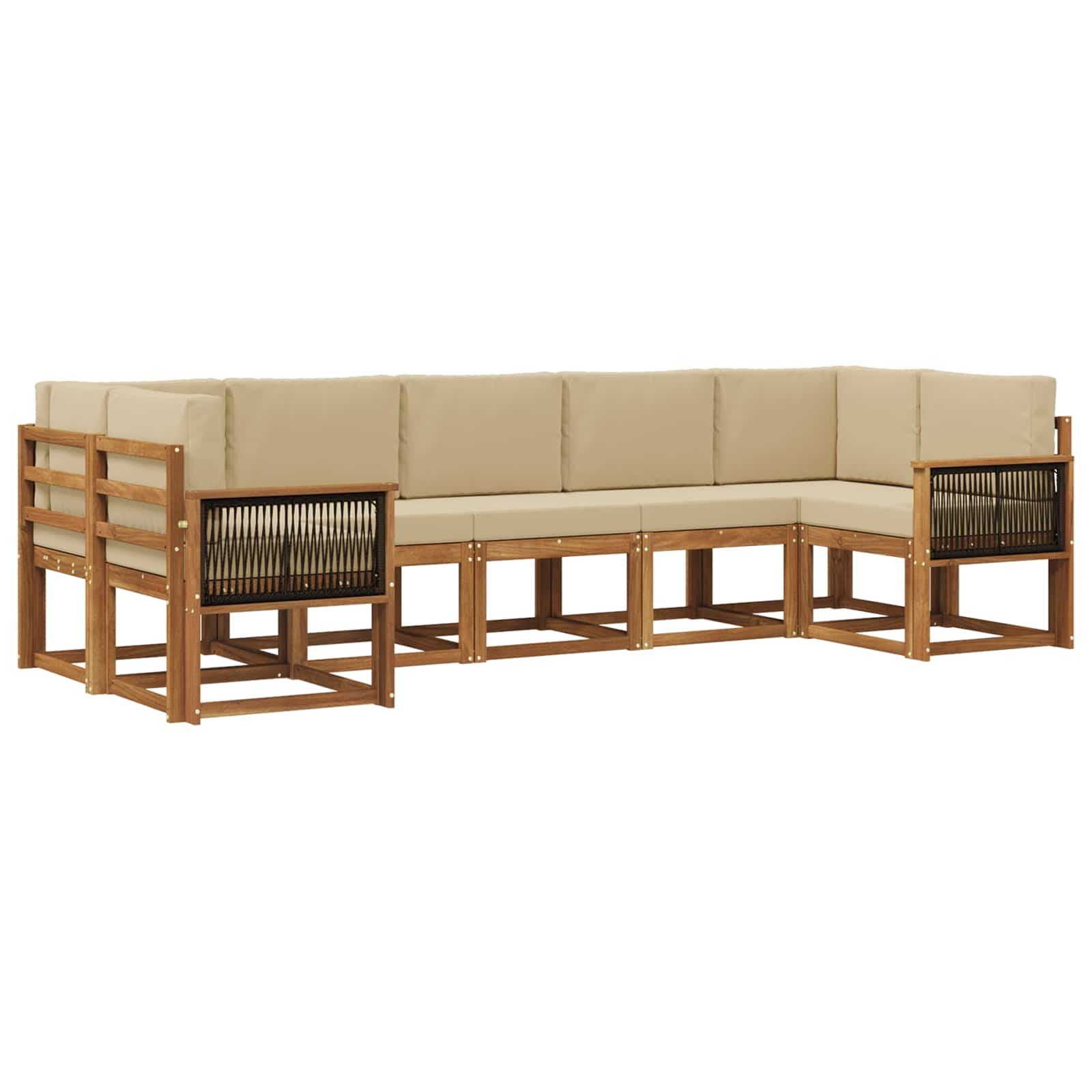 Udendørs sofagruppe i akacietræ - 7 dele, naturlig/beige, modulopbygget