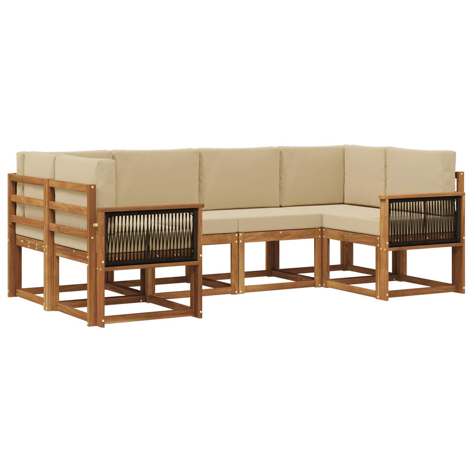 Udendørs sofagruppe - 6-delt modulsofa i massivt akacietræ, naturlig/beige