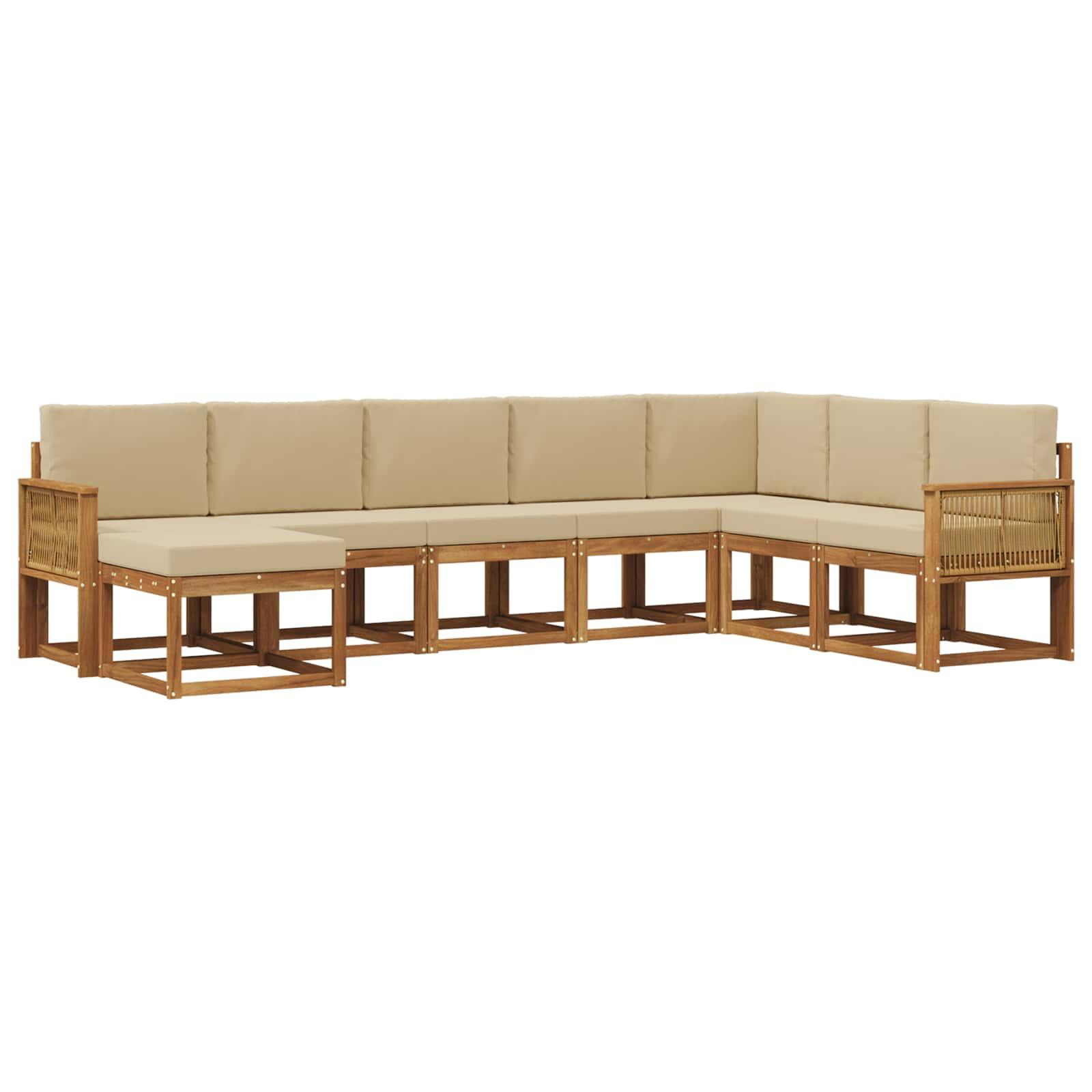 Udendørs sofagruppe i akacietræ - 8 dele, naturlig/beige, modulært loungesæt