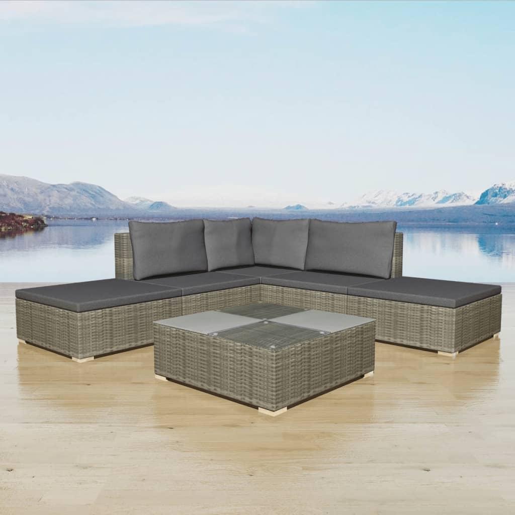 LoungesÃ¦t til haven 6 dele med hynder polyrattan grÃ¥