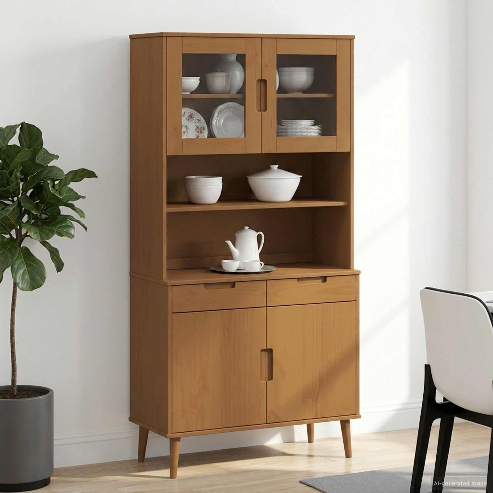 Skab Karamel 90 x 35 x 100 cm Massiv fyrretræ og hærdet glas