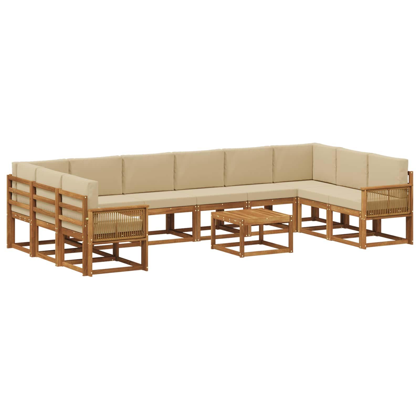 Udendørs sofagruppe i massivt akacietræ - 11 dele, naturlig/beige