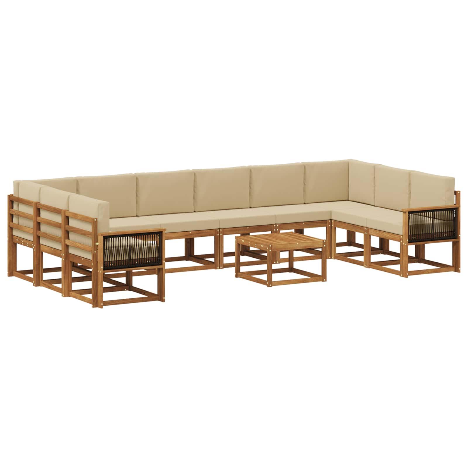 Udendørs sofagruppe i massivt akacietræ - 11 dele, naturlig/beige