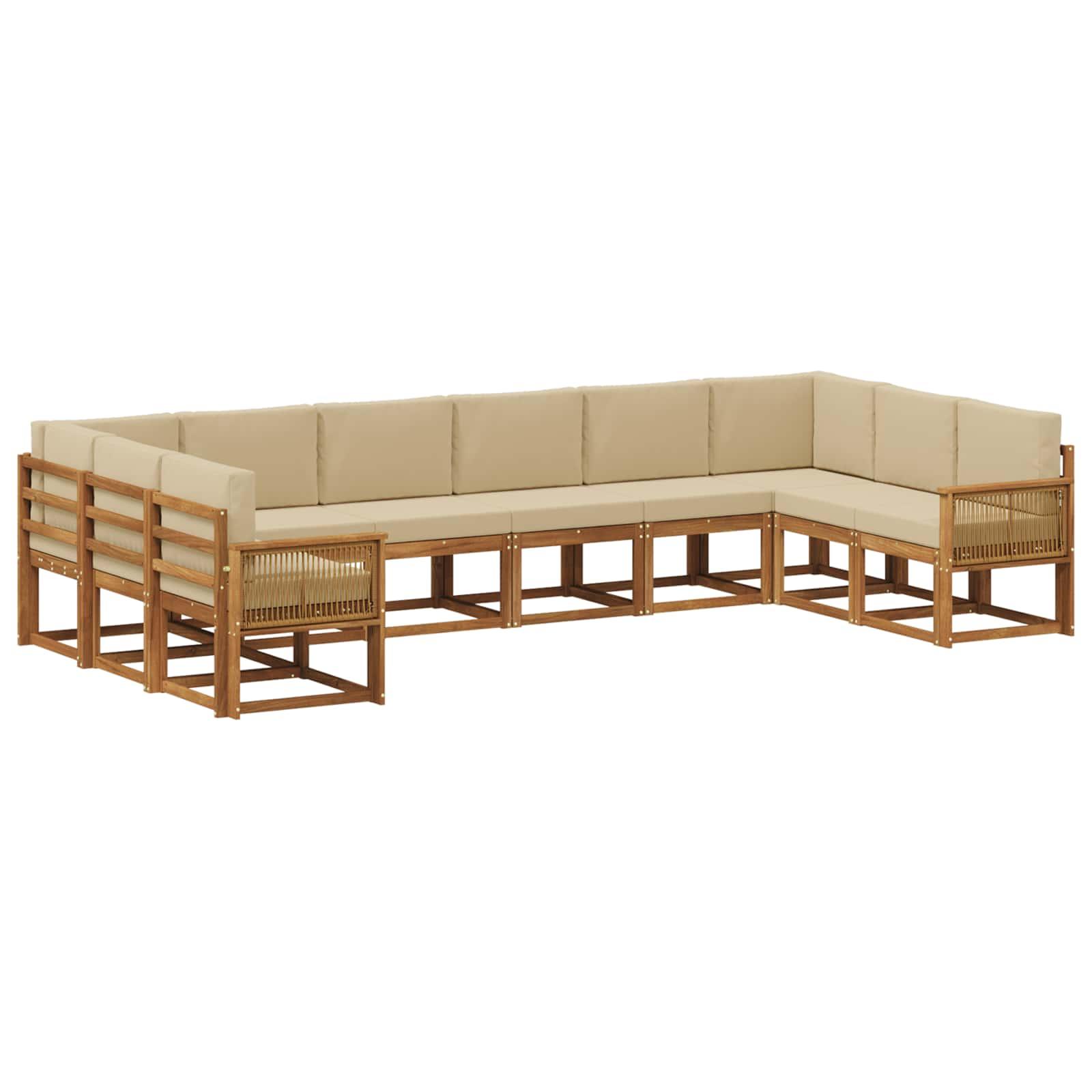 Udendørs sofagruppe 10 stk Naturlig og Beige Massivt Akacietræ
