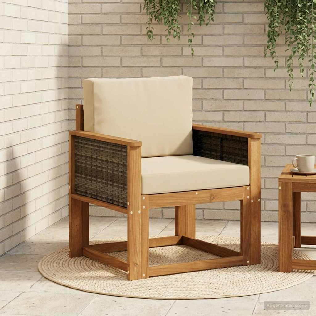Udendørs loungesofa i massivt akacietræ - natur, 1-personers med beige puder