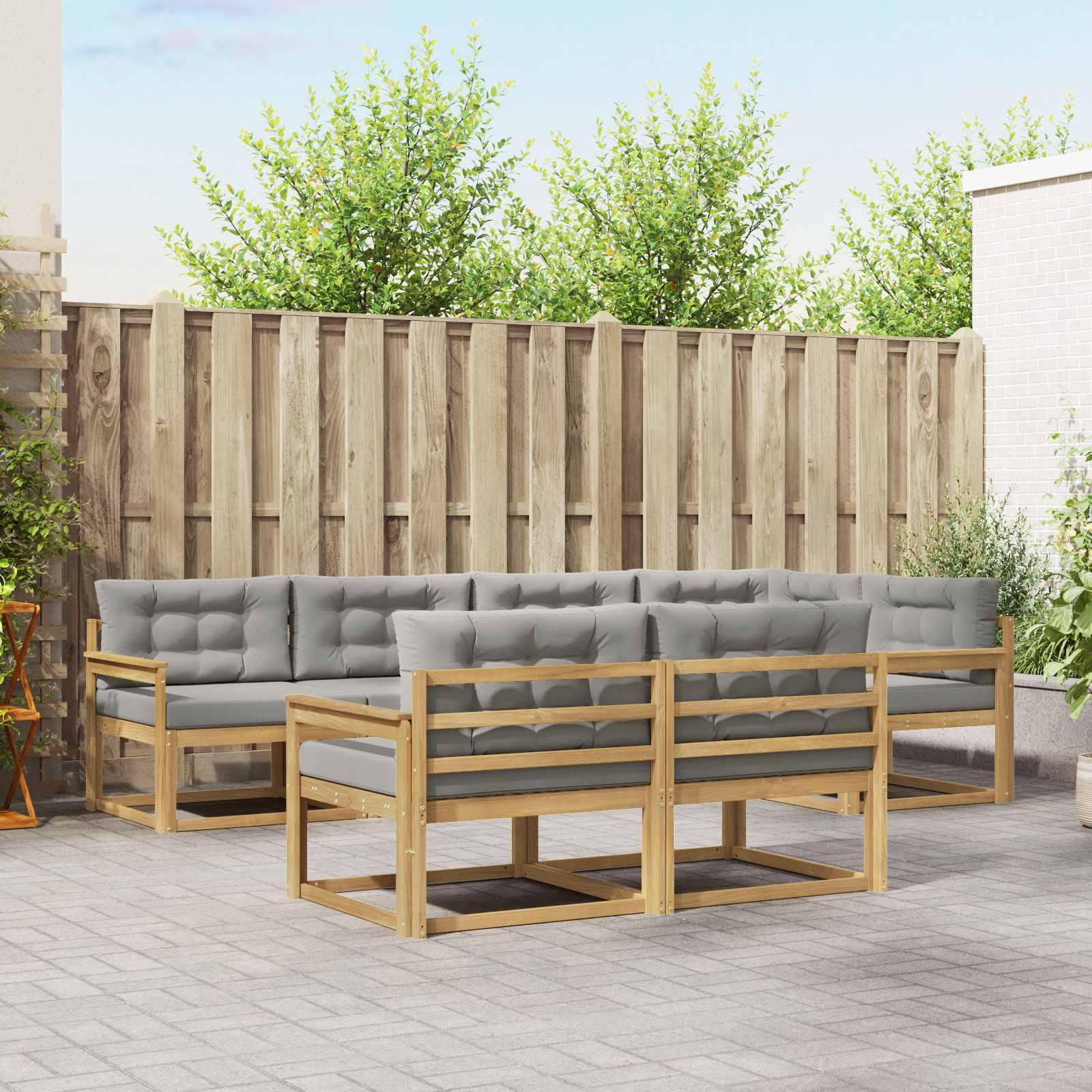 Udendørs modulsofa - sofagruppe med puder, 6 dele, hvid/lysegrå polyester