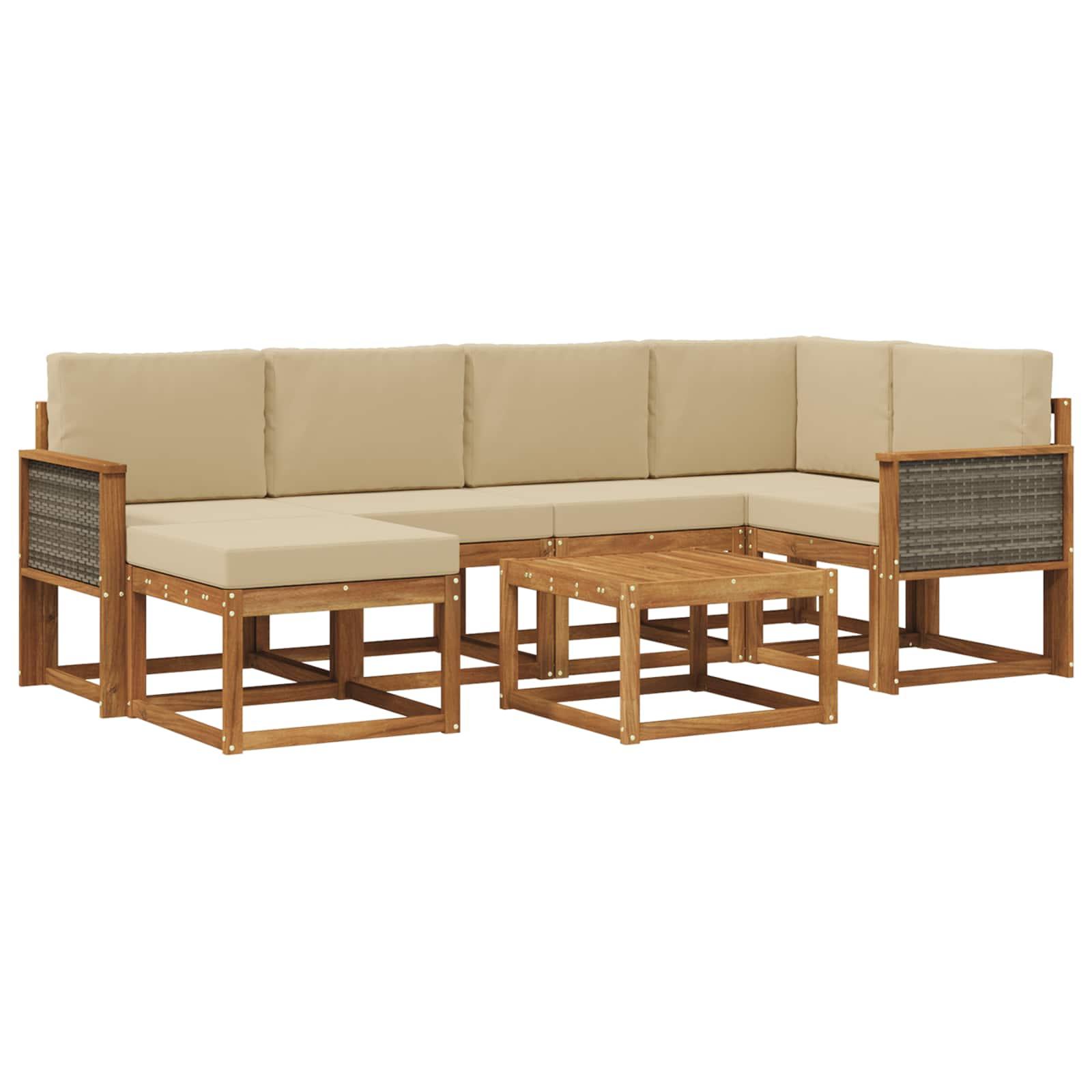 Udendørs Sofagruppe Med Pude 7 Dele - Naturlig og beige / Grå rattan