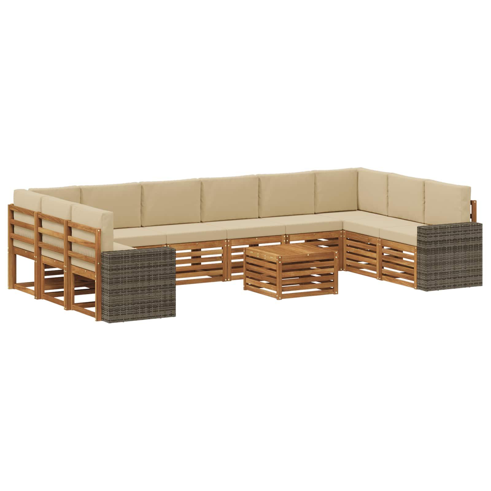 vidaXL Udendørs sofagruppe 11 stk. Naturlig og Beige Polyester