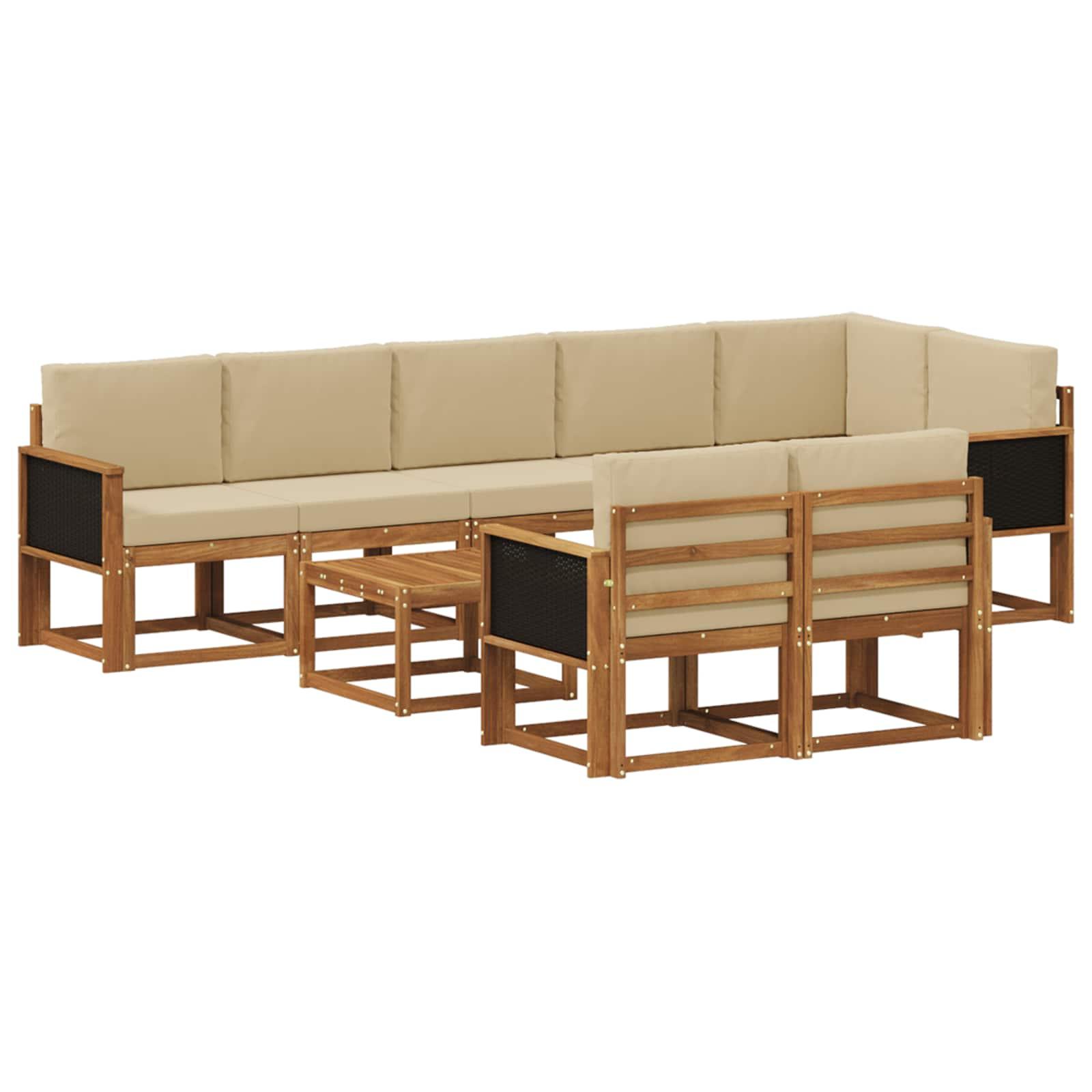 Udendørs Sofagruppe Med Pude 9 Dele - Naturlig og beige / Sort rattan