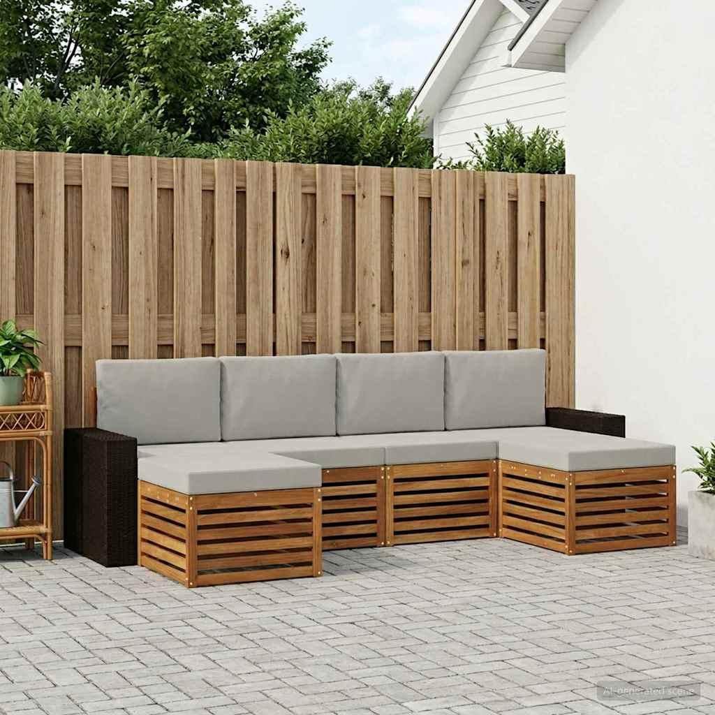 Sofasæt til terrasse - 6 dele i massivt akacietræ, natur/lysegrå