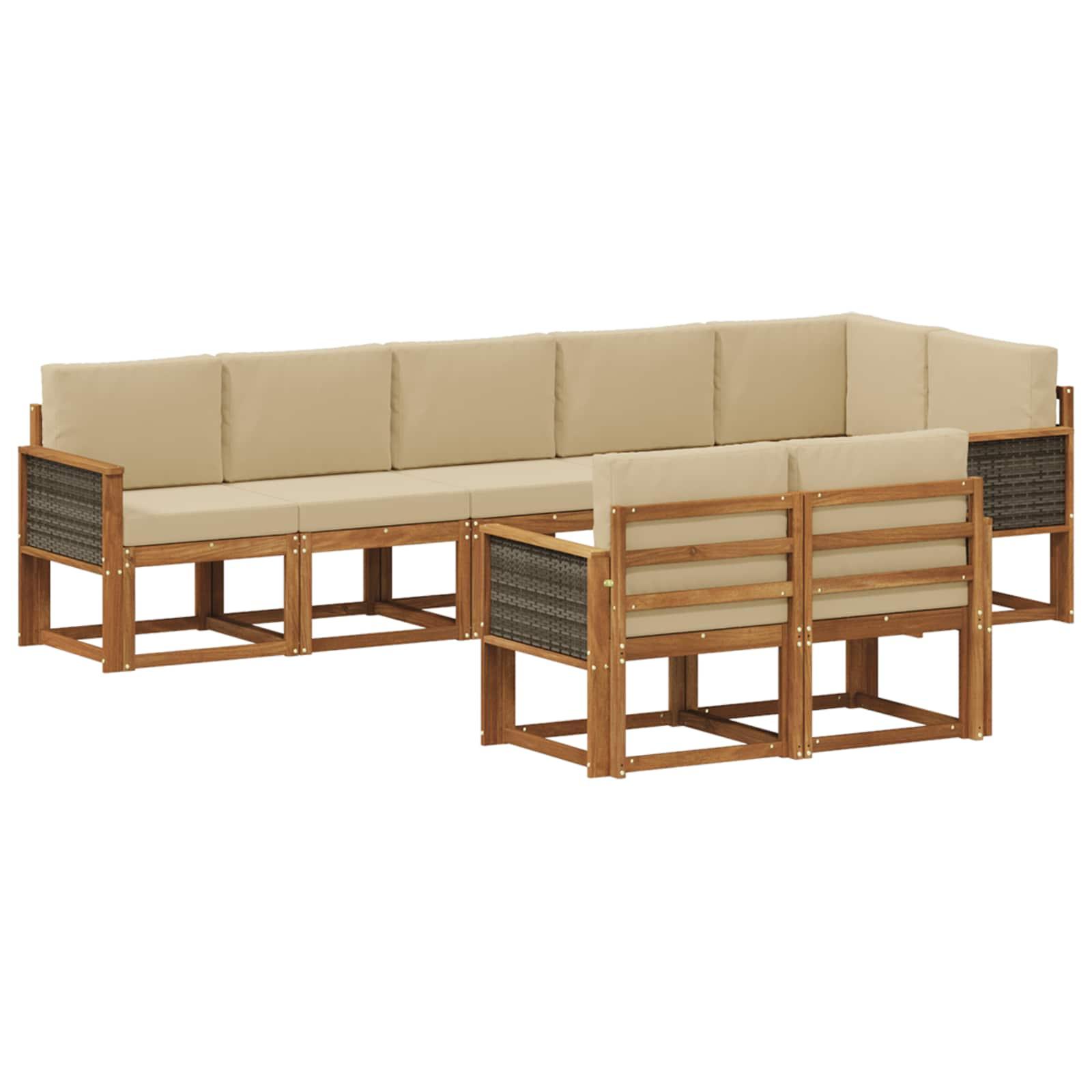 Udendørs modulært sofagruppe-sæt i akacietræ - 8 dele, naturlig/beige polyester
