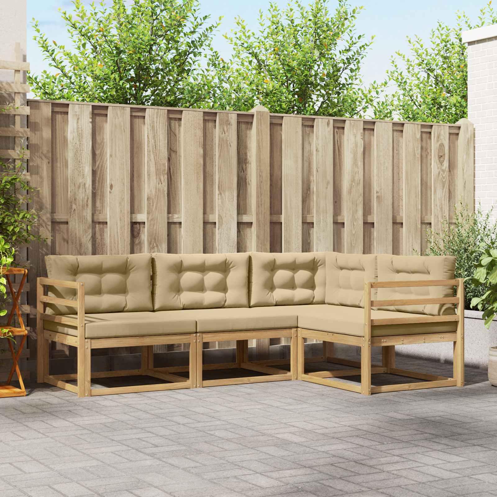 Udendørs sofagruppe med pude 3 stk Hvid og Beige Polyester