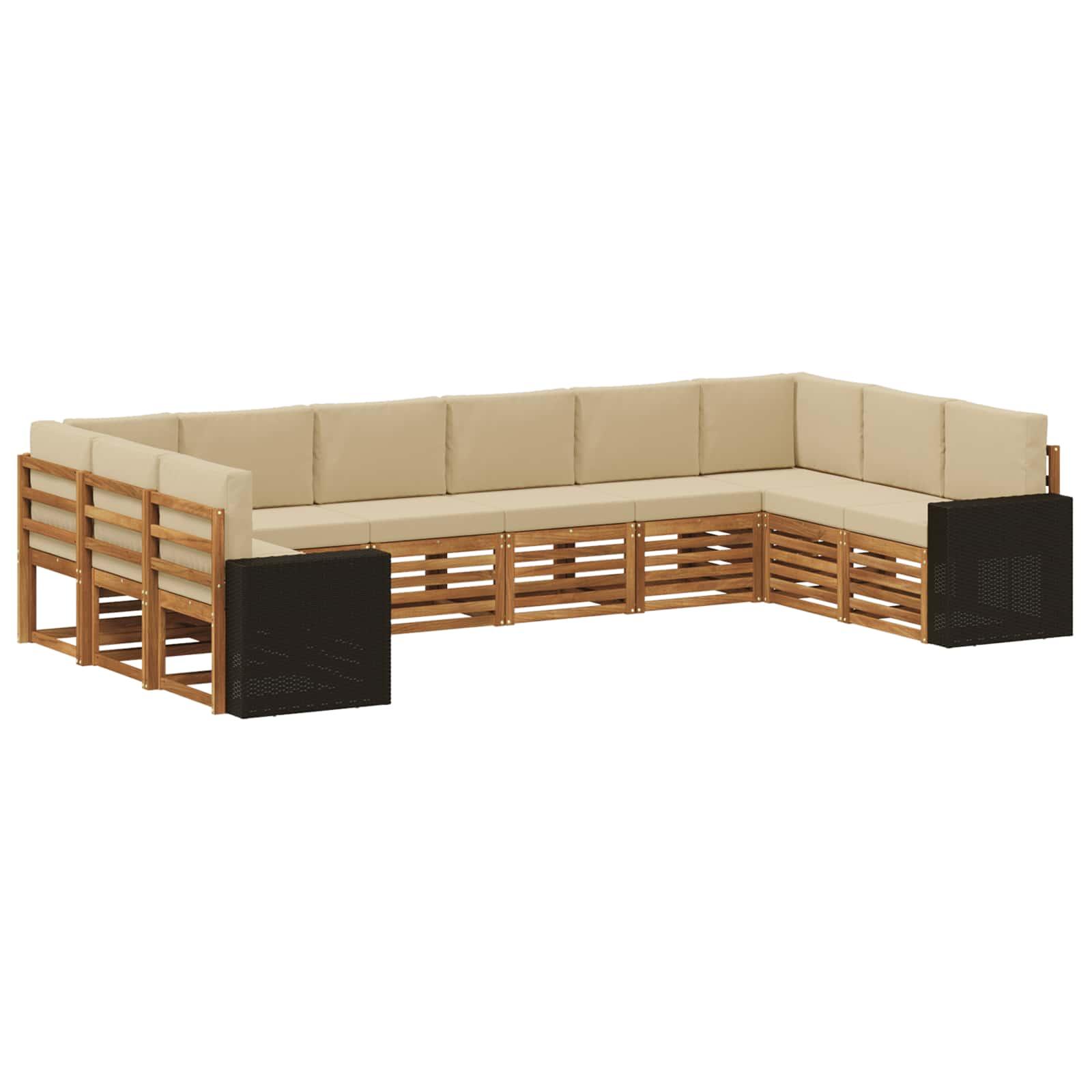 UdendÃ¸rs sofagruppe med pude 10 stk Naturlig og Beige Polyester