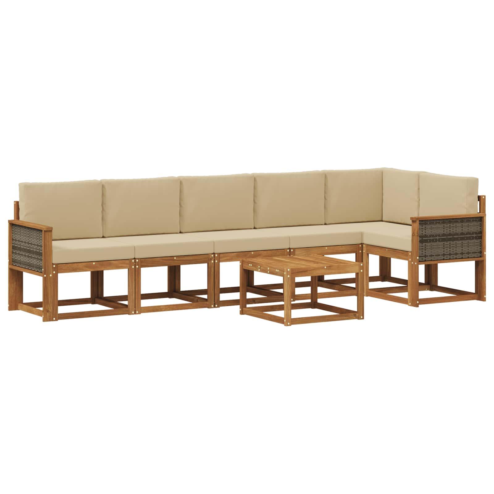 Udendørs modulær sofagruppe i akacietræ - 7 dele, naturlig/beige polyester