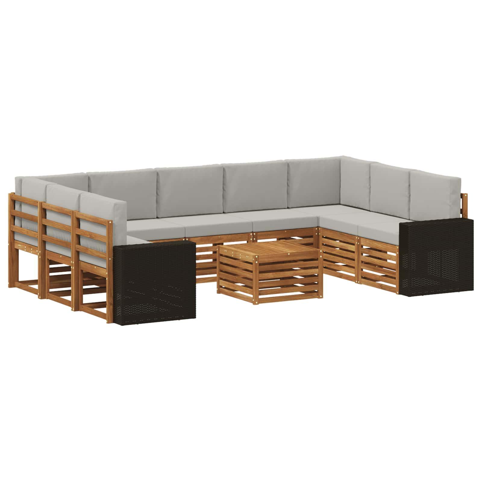 Sofasæt til terrasse - 10 dele i massivt akacietræ, natur/lysegrå