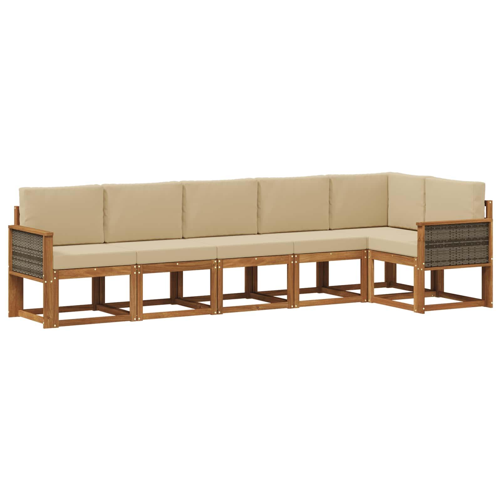 Udendørs sofagruppe med pude 6 stk Naturlig og Beige Polyester