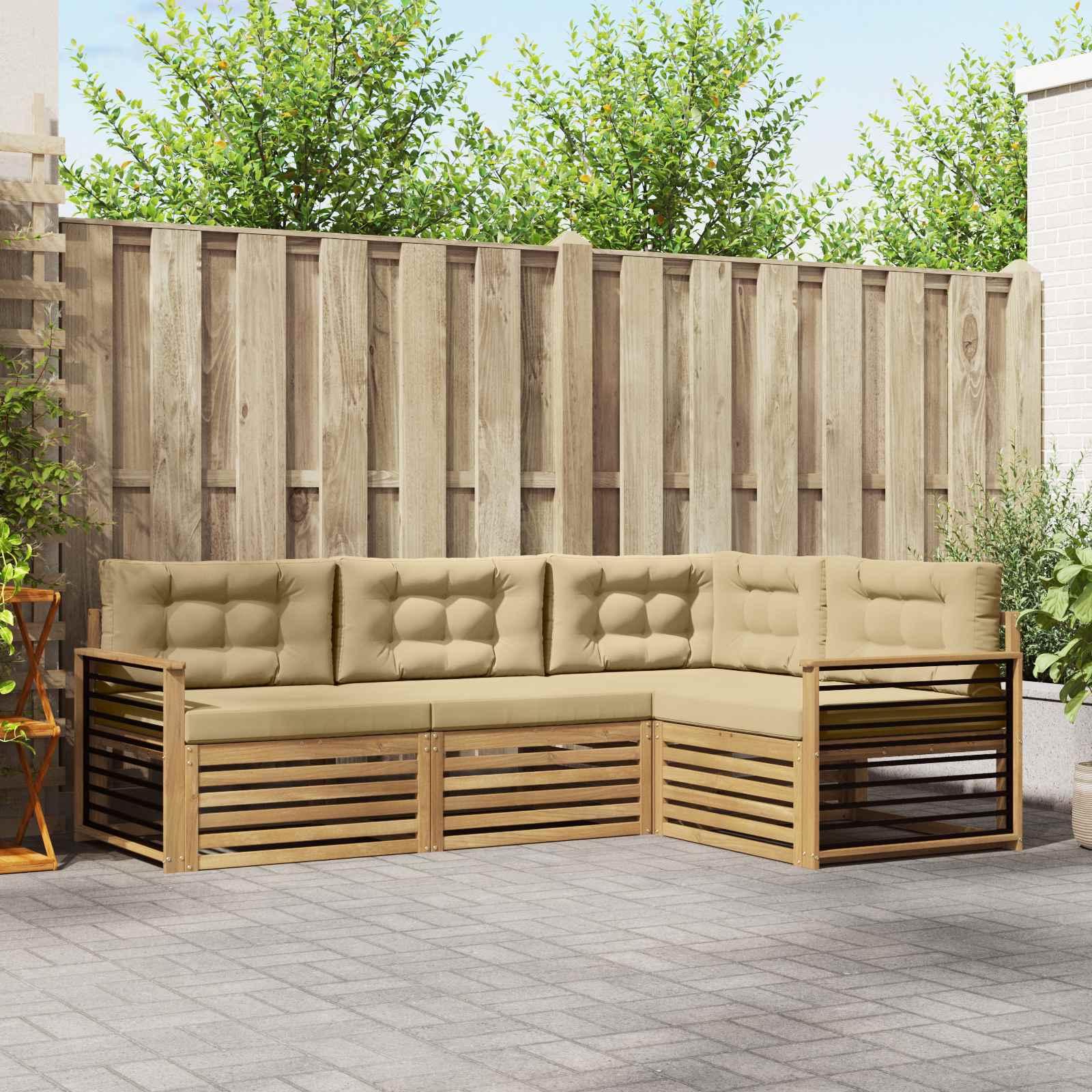 Udendørs sofagruppe med pude 5 stk Hvid og Beige Polyester