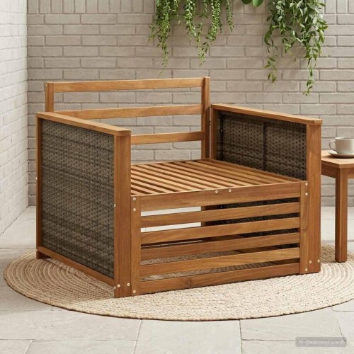 Udendørs Mellem Sofa Massivt Akacietræ Naturfarvet