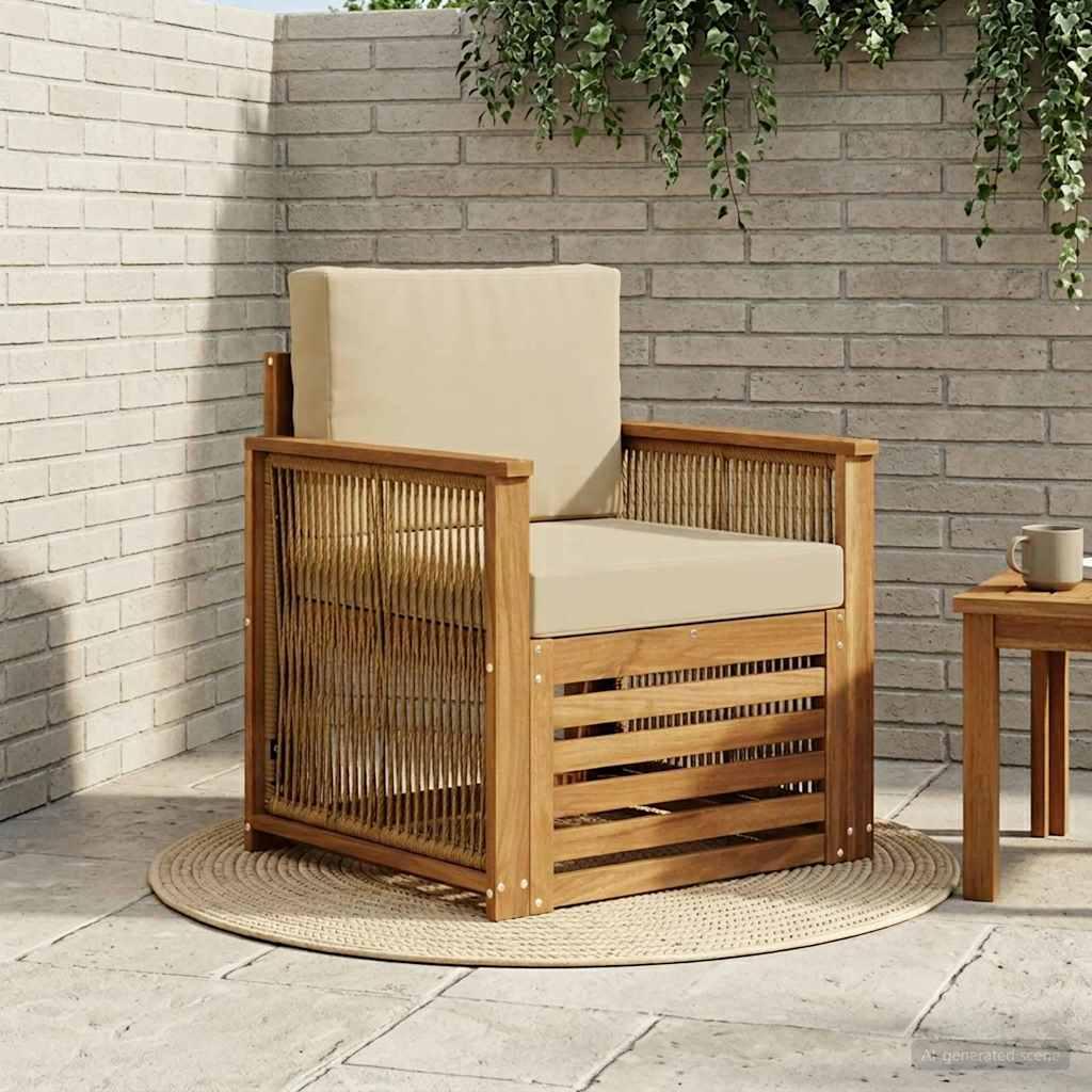 Udendørs modulsofa i akacietræ - naturfarvet, 1-personers med beige puder