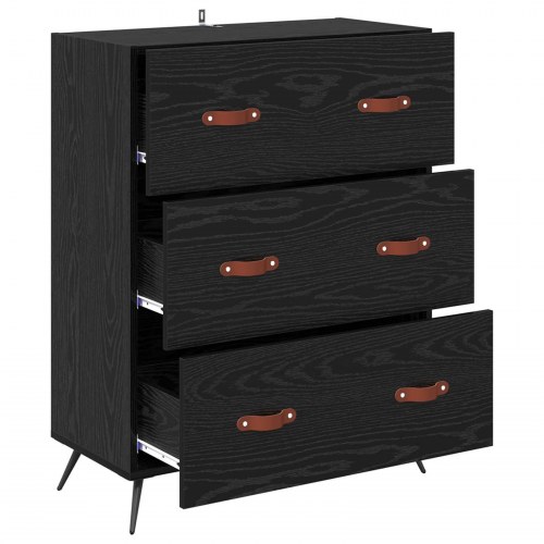Skuffeskab med skuffe Sort Eg 69,5 x 34 x 90 cm Konstrueret træ