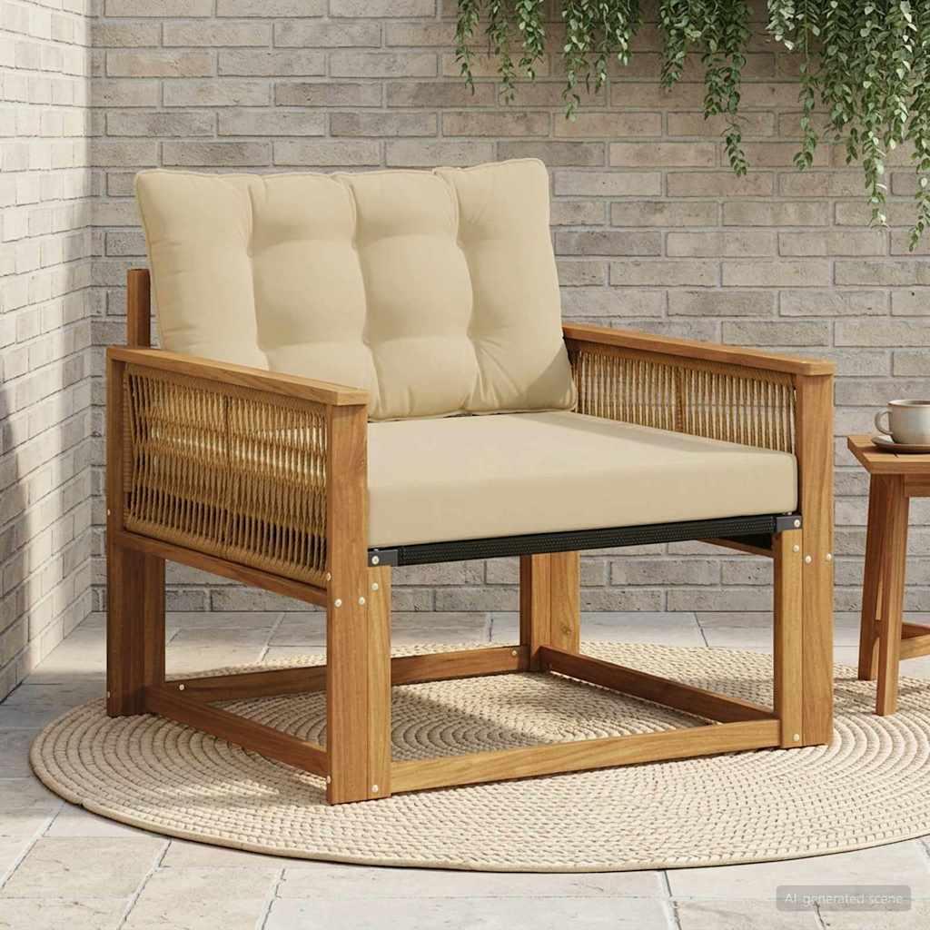 Udendørs Sofagruppe Massiv Akacietræ Og Textilene Naturfarvet - Default Title / Kaffereb / Naturlig og beige