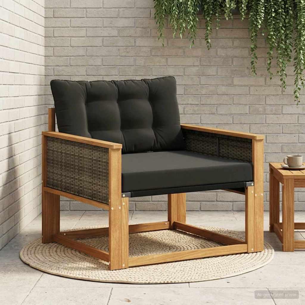 Udendørs Sofagruppe Massiv Akacietræ Og Textilene Naturfarvet - Default Title / Grå rattan / Naturfarvet og sort