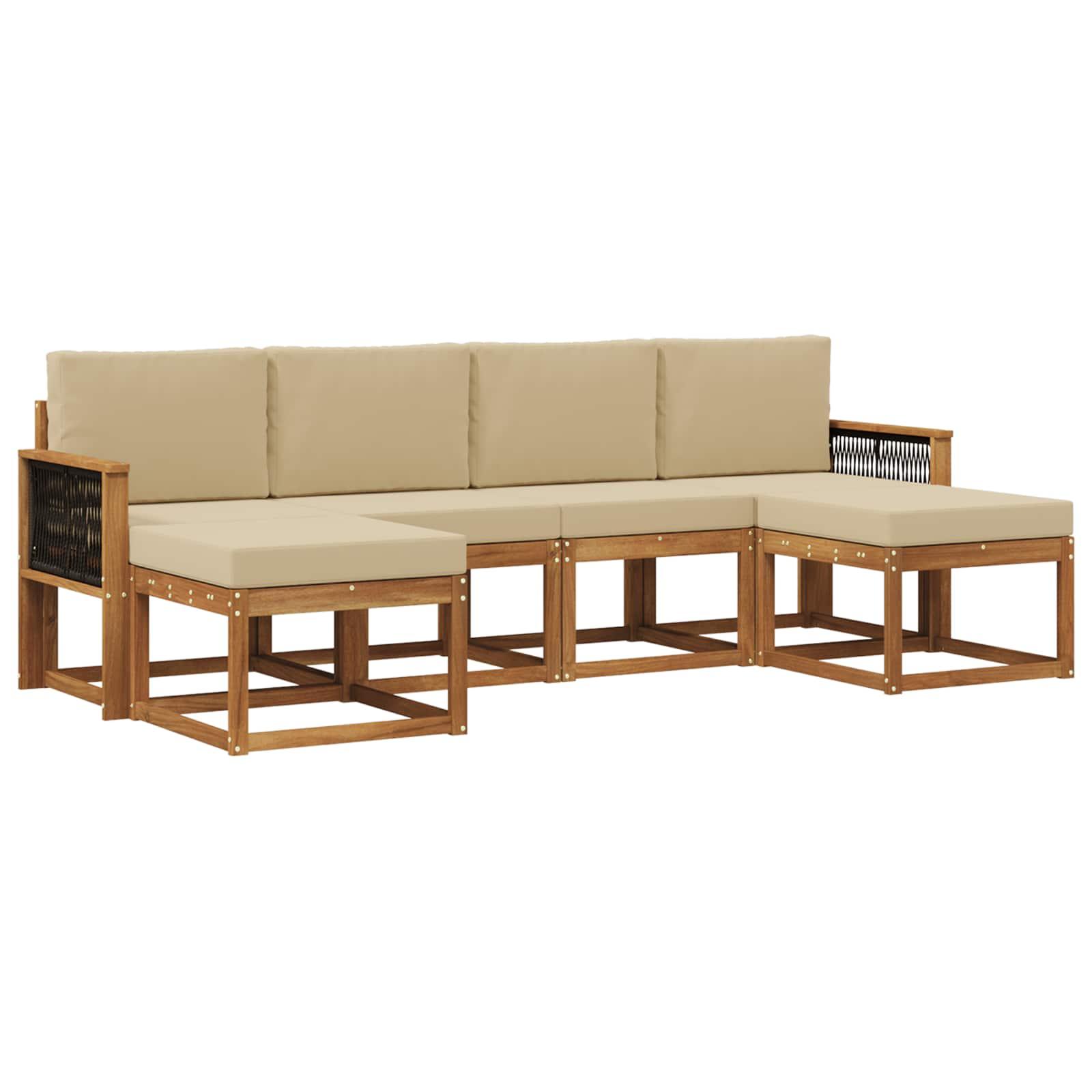 Udendørs sofagruppe med puder - 6 dele, naturlig/beige polyester