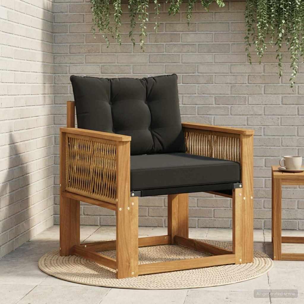 Udendørs Sofa Massivt Akacietræ - Naturfarvet og sort / Kaffereb