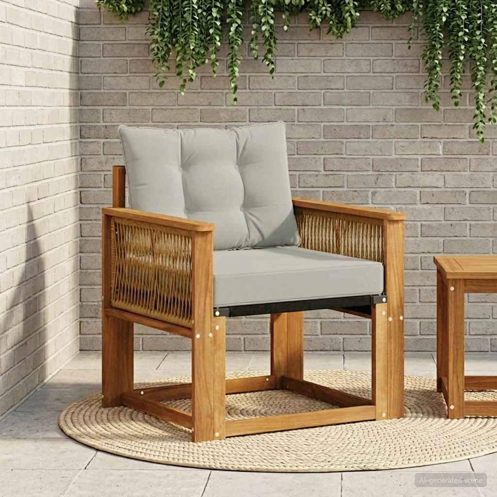 Udendørs Sofa Massivt Akacietræ - Naturfarvet og lysegrå / Kaffereb
