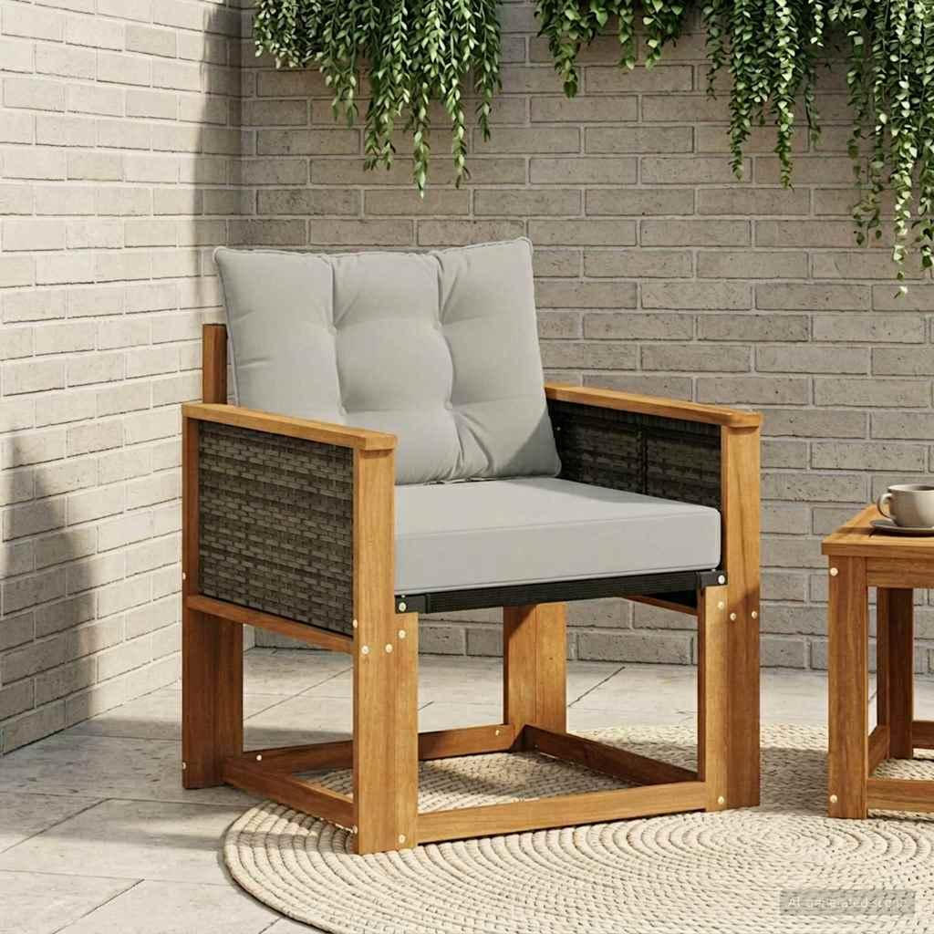 Udendørs Sofa Massivt Akacietræ - Naturfarvet og lysegrå / Grå rattan