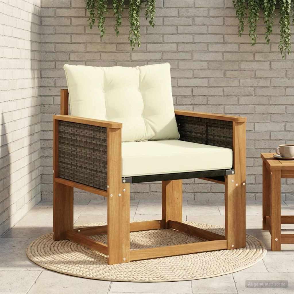 Udendørs Sofa Massivt Akacietræ - Natur og cremefarvet / Grå rattan
