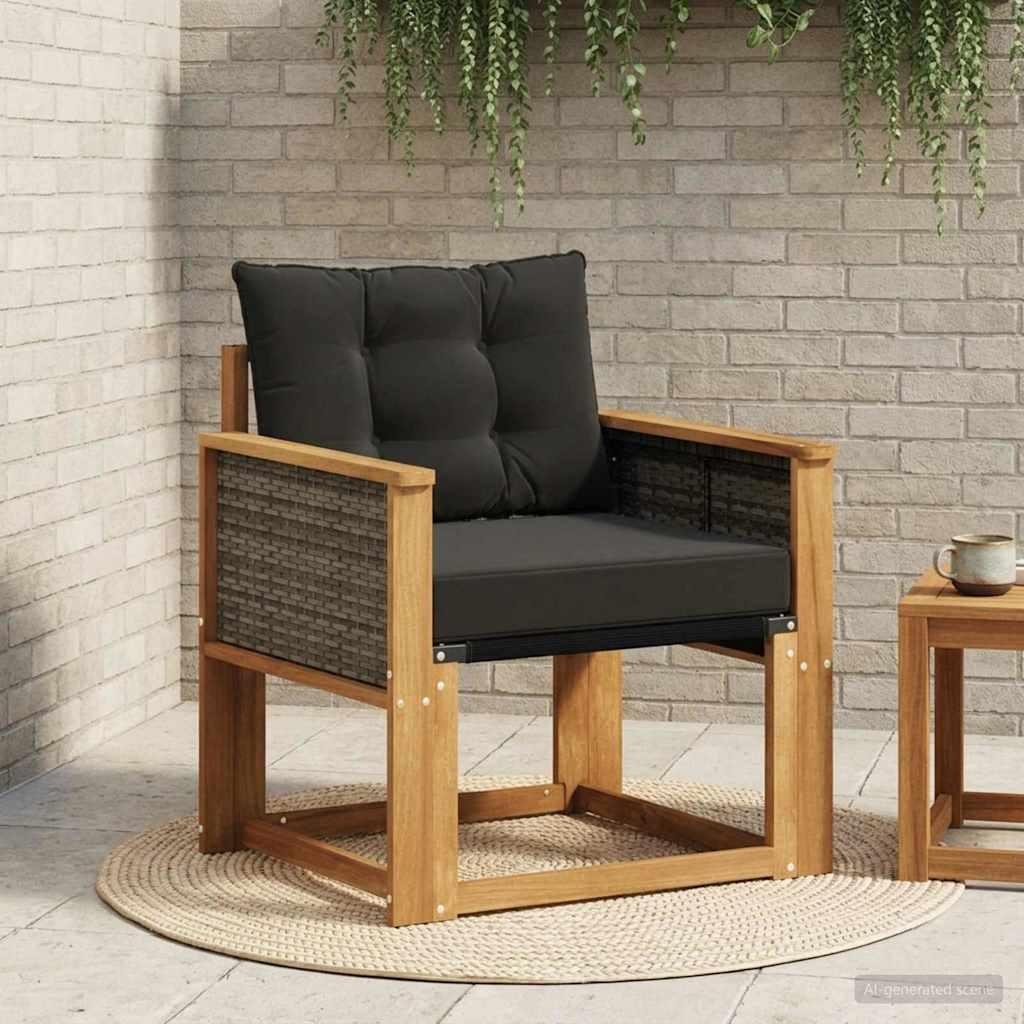 Udendørs Sofa Massivt Akacietræ - Naturfarvet og sort / Grå rattan