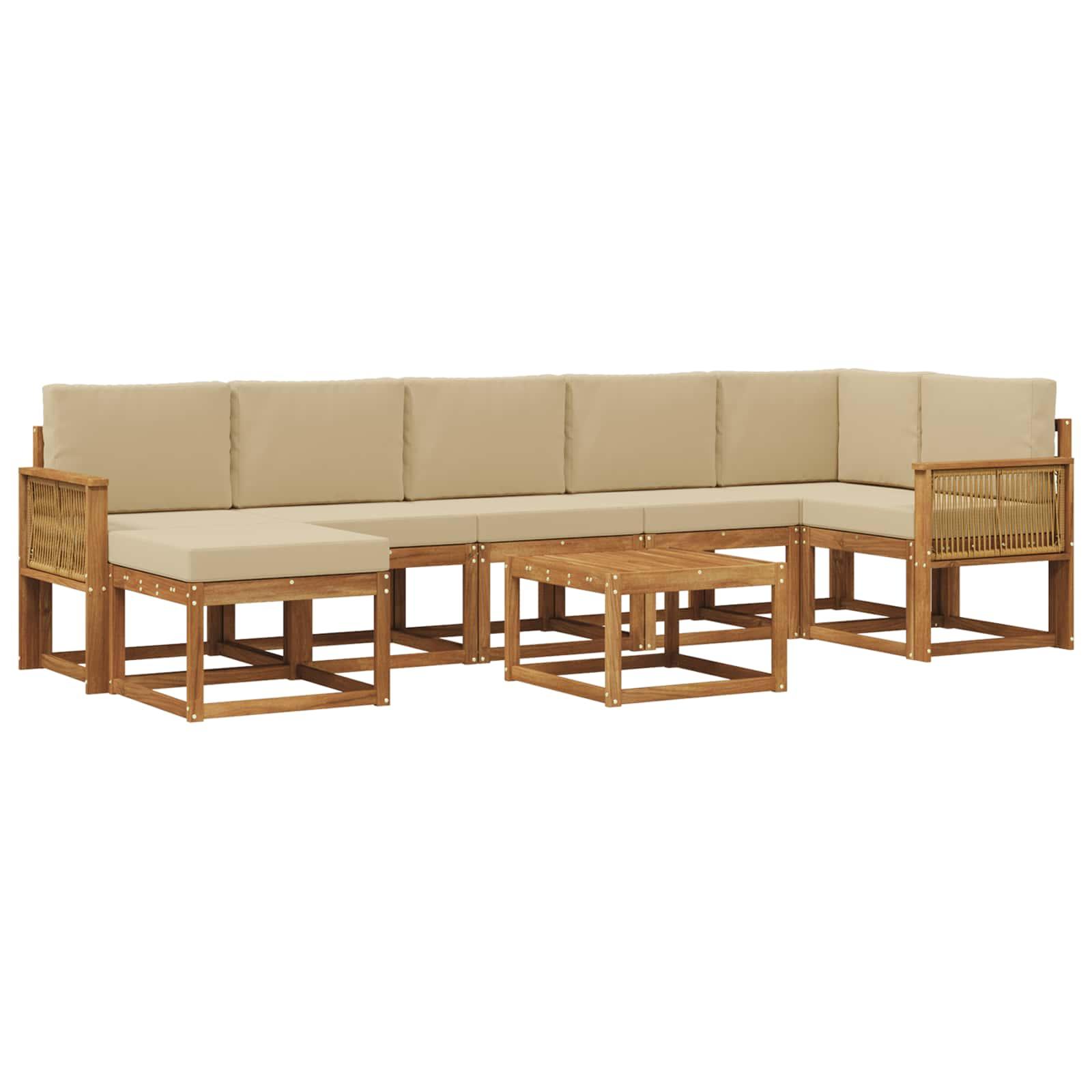 Udendørs sofagruppe med pude 8 stk Naturlig og Beige Polyester