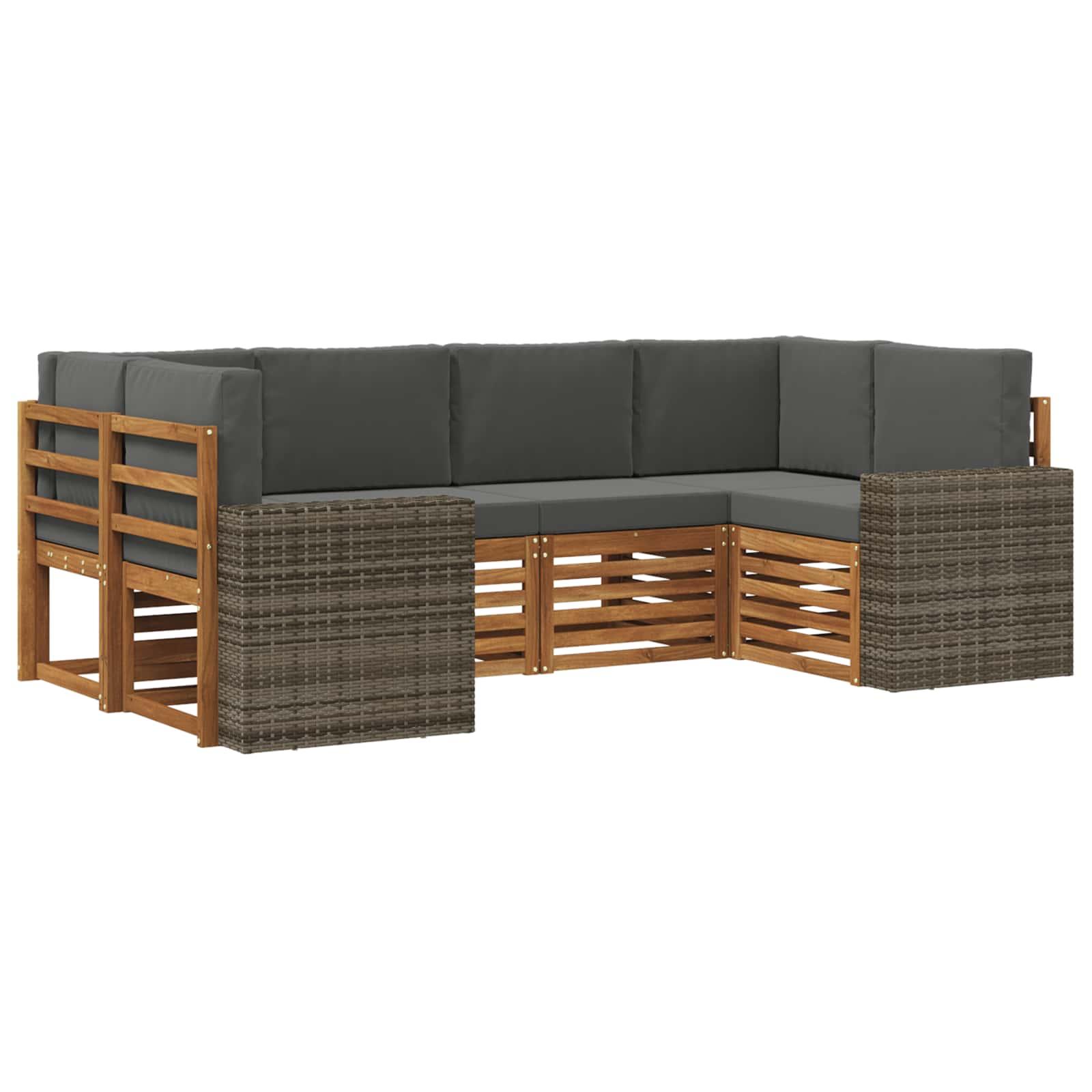 Sektionalsofa sæt til terrasse - 6 dele med puder, naturlig/antracit polyester