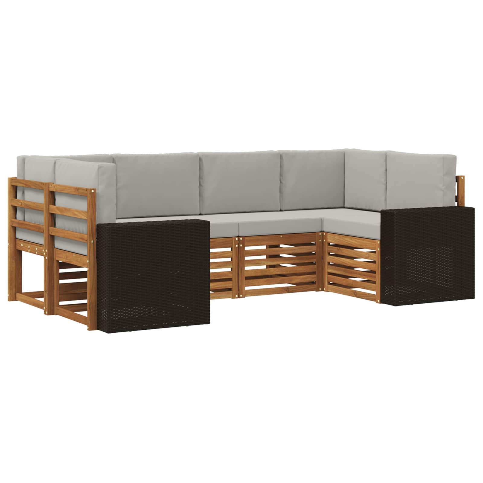 Sektionalsofa sæt til terrasse - 6 dele i natur og lysegrå polyester