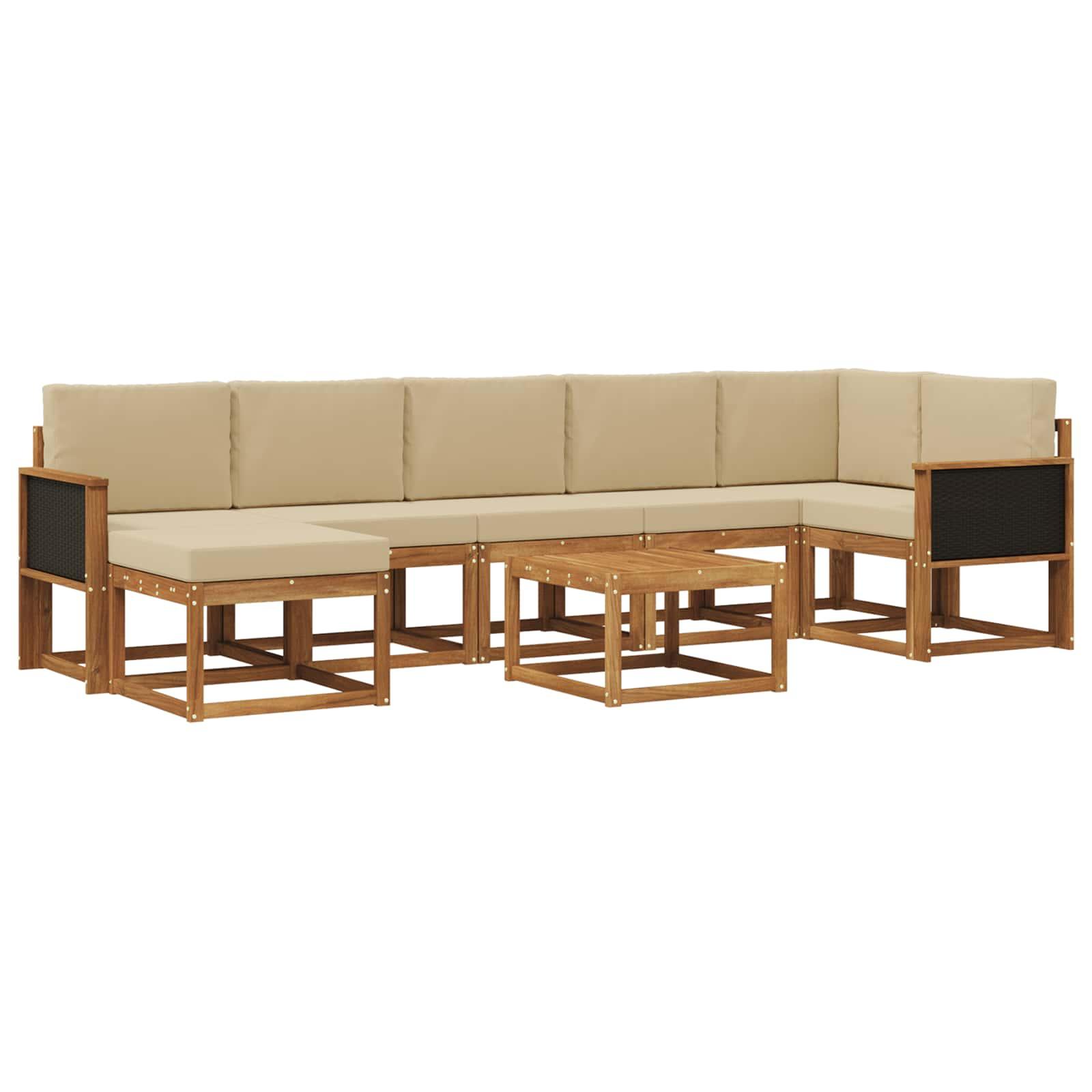 Udendørs sofagruppe med pude 8 stk Naturlig og Beige Polyester