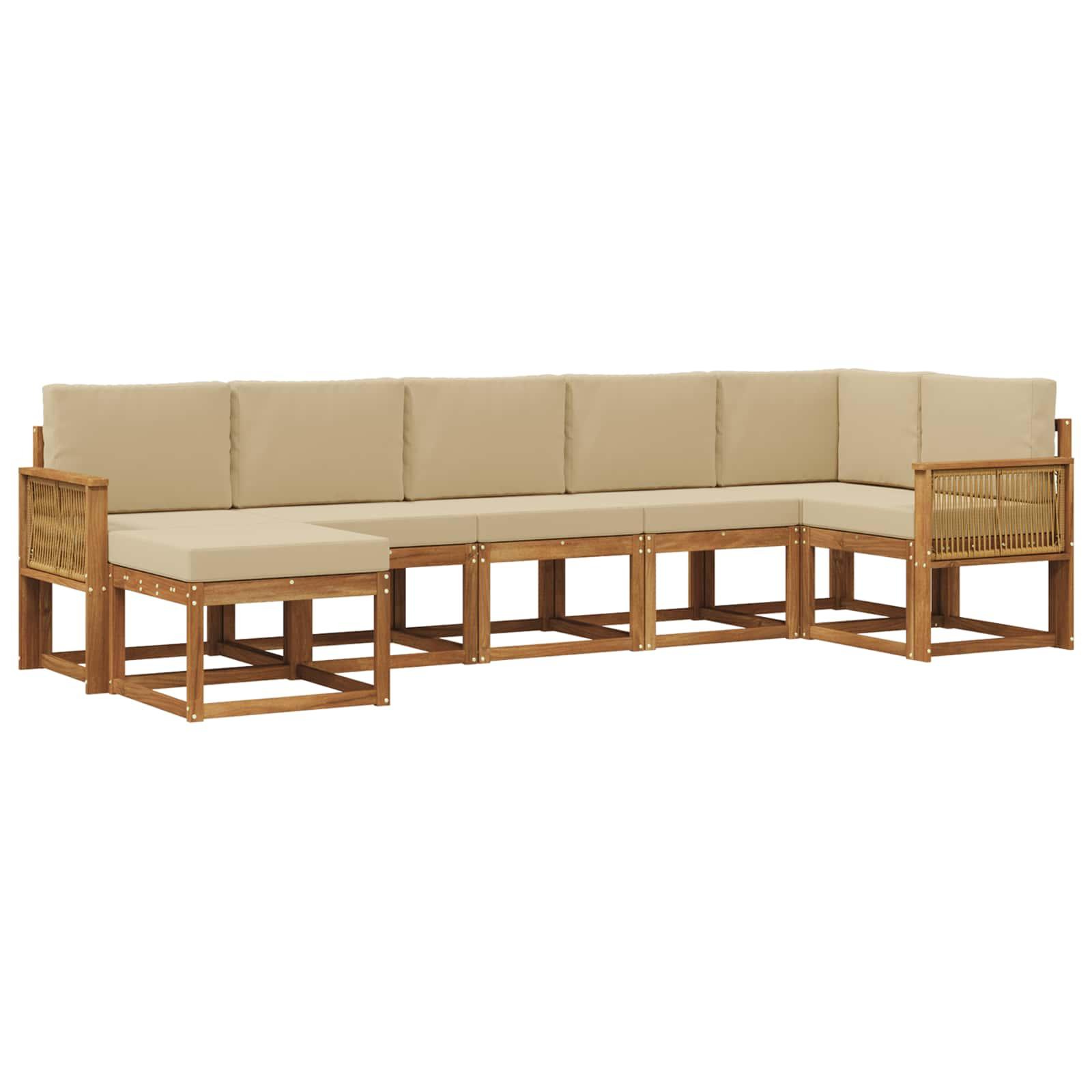 Udendørs modulært loungesæt i akacietræ - 7 dele, naturlig/beige polyester