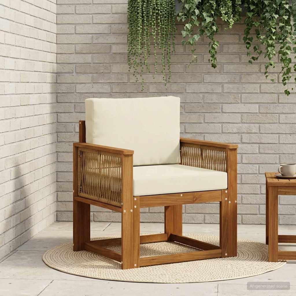Udendørs loungesofa i massivt akacietræ - natur/creme, 1-personers
