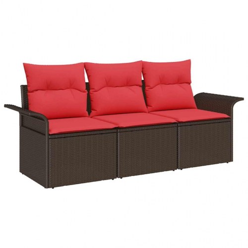 Sofa Sæt med pude 3 stk Brun og Rød polyrattan