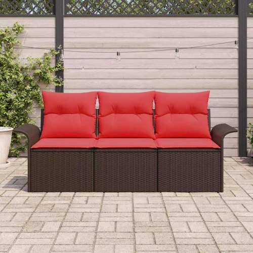 Sofa Sæt med pude 3 stk Brun og Rød polyrattan