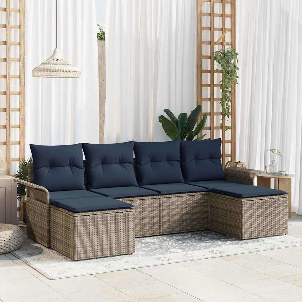Havesofa Sæt med pude 6 stk Grå polyrattan
