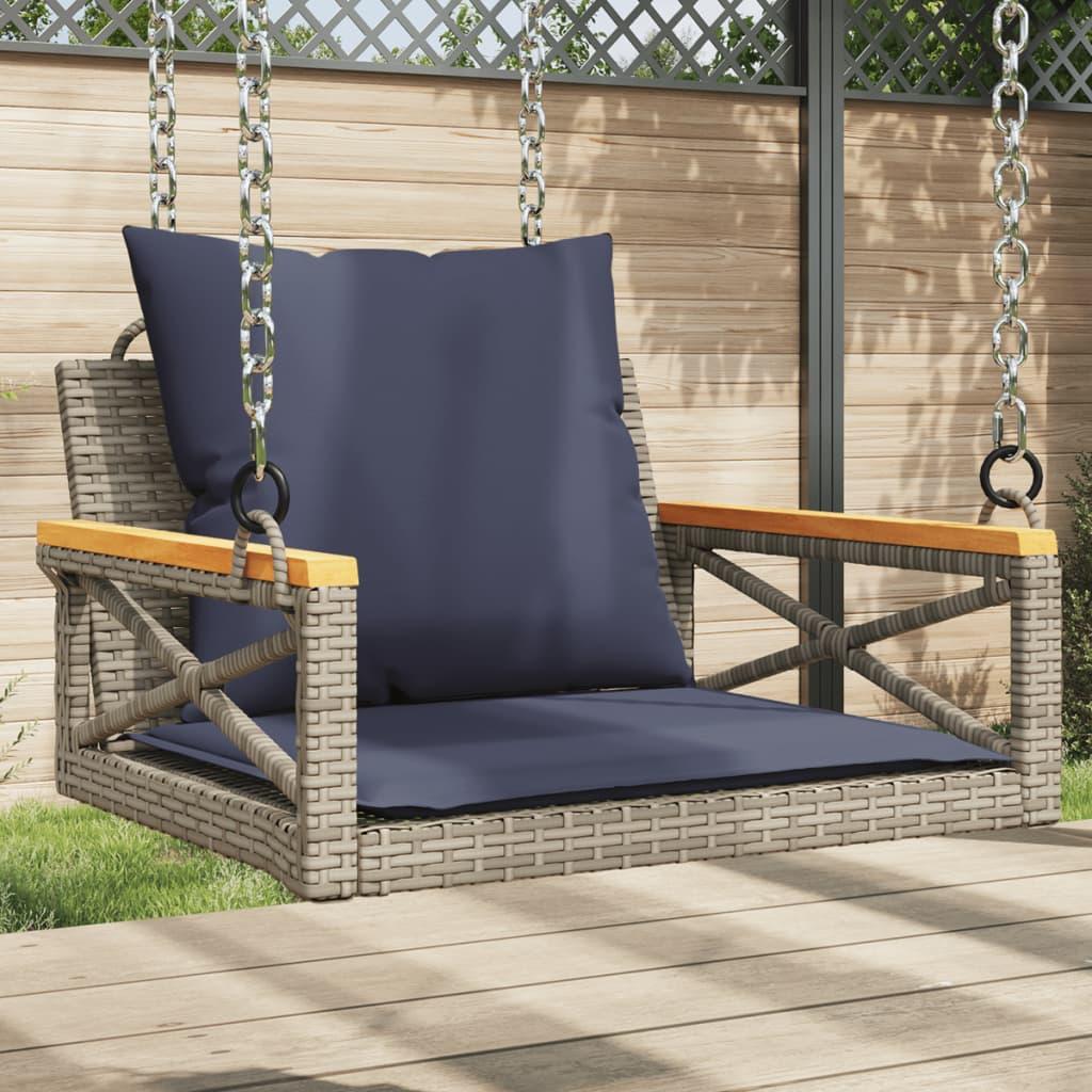 Gyngebænk med hynder 63x62x40 cm polyrattan grå